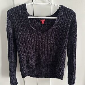 GUESS Purple Velvet Knit/Crochet Crop Sweater - Size XS, Excellent Condition